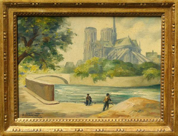 Paintings, Andrew Franchet, Scenes of Paris: (lot of 2) Framed oils on canvas, Scenes of Paris, by Andre Franchet (French, 1896-1961), each signed lower left, each overall: 12''h x 15.5''w
