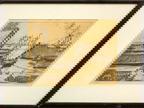 Etching, Christopher Murphy, Dockside Scene: Framed etching, Dockside Scene, by Christopher P.H. Murphy, Jr. (Georgia, 1902-1969), signed ''Christopher Murphy, Jr.'' lower right, numbered ''XLI'' lower left, plate: 8.375''h x 11.375''w, overall: