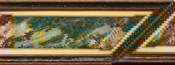 prints, Maxfield Parrish, Daybreak, Rubaiyat: (lot of 2) Vintage Maxfield Parrish prints (New Hampshire, 1870-1966): ''Daybreak'', 1923, in original frame, and ''Rubaiyat,'' largest overall: 22''h x 34''w