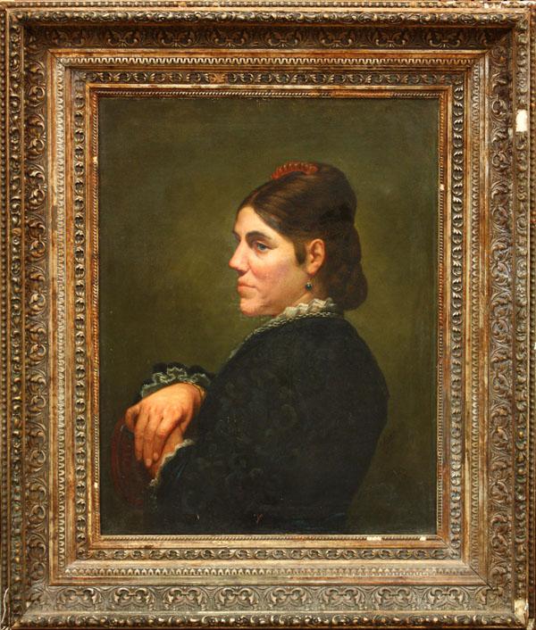 Painting, Henri Houben, Portrait of a Woman: Framed oil on canvas, Portrait of a Woman, 1879, by Henri Houben (Belgian, 1858-1931), signed and dated ''Henri Houben 1879'' lower right, sight: 25.75''h x 20''w, overall: 37''h x 31.25''w