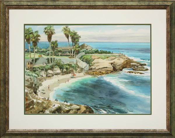 Painting, Glenn Gollins, Coastal Landscape: Framed watercolor on paper, Coastal Landscape with Figures, by Glenn Collins, signed lower right, overall: 30''h x 38''w