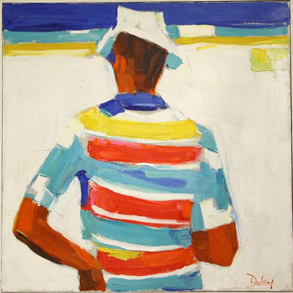 Painting, Helen Bertha Dooley, Man of the Sea: Framed oil on canvas, ''Man of the Sea,'' by Helen Bertha Dooley (California, 1907-1994), signed lower right, titled and signed verso, overall: 28.5''h x 28.5''w