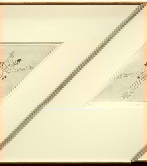 Etching, Eric Gill, Leda, the Skaters: Framed etching, ''The Skaters,'' 1924, by Eric Gill (British, 1882-1940), signed in pencil ''Eric G'' lower right, edition 31/50, sight: 4.5''h x 4.5''w, overall: 12.5''h x 11''w