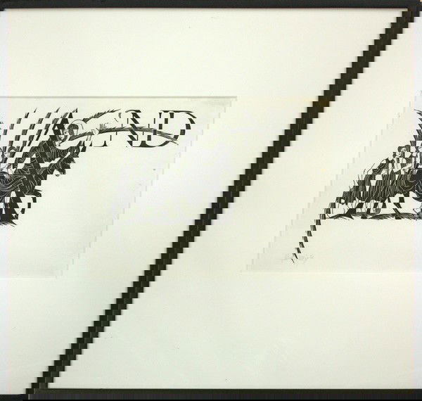 Wood engraving, Eric Gill, Initial Word AND: Framed wood engraving, Initial word ''AND'' from the book ''The Four Gospels'', 1931, by Eric Gill (British, 1882-1940), signed in pencil ''Eric G'' lower left, published by Cockerel Press, 1931, numb