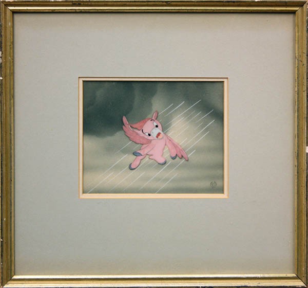 Animation cel, Walt Dinsey's Fantasia Pink Pegasu: Framed animation celluloid, Pink Pegasus in a Storm, circa 1940, from Walt Disney's Fantasia, inscribed ''WDP'' (Walt Disney Productions) lower right, sight: 4.75''h x 6''w, overall: 12.375''h x 13.1'