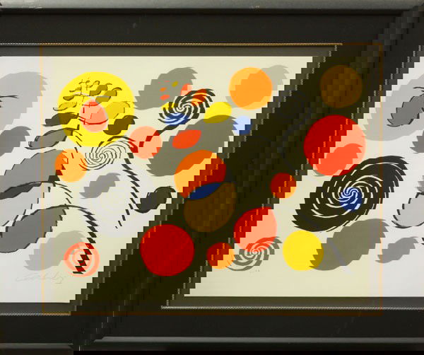 Print, Alexander Calder, Musical Variations II: Framed color lithograph, ''Musical Variations II,'' circa 1970, by Alexander Calder (American, 1898-1976), pencil signed ''Calder'' lower right, inscribed ''EA'' lower left, labels affixed verso, shee