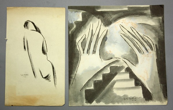 paintings, Boris Deutsch: (lot of 11) Unframed watercolors and paintings by Boris Deutsch (California, 1892-1978), largest overall: 12.25''h x 15.25''w