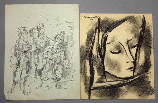 works on paper, Boris Deutsch: (lot of 15) Unframed works on paper by Boris Deutsch (California, 1892-1978), including watercolors and prints of Women, largest overall: 9.5''h x 14''w