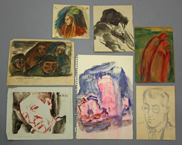 Works on Paper, Boris Deutsch: (lot of 27) Unframed works on paper by Boris Deutsch (California, 1892-1978), including drawings, prints and watercolors of figures, largest overall: 12''h x 9.5''w