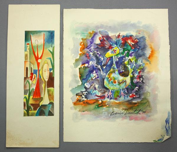Works on paper, Boris Deutsch: (lot of 9) Unframed works on paper by Boris Deutsch (California, 1892-1978), consisting of watercolors and gouaches, largest overall: 17.5''h x 11.25''w