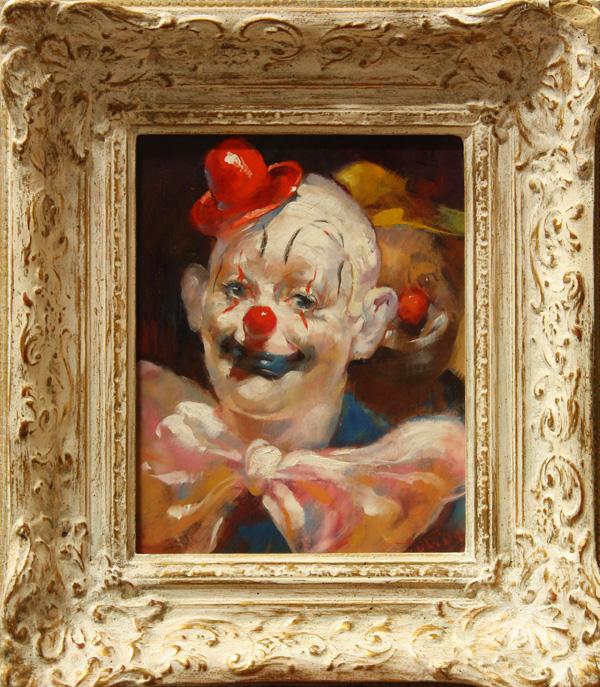 Paintins,Julian Ritter, Portraits of Clowns: (lot of 2) Framed oil on board, Portraits of Clowns, by Julian Ritter (Californian, 1909-2000), each signed lower right, overall: 15.5''h x 13.5''w