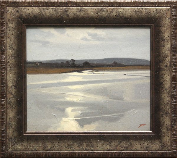 Painting, Minimalist Coastal Landscape: Framed oil on canvas, Minimalist Coastal Landscape, initialed ''TF'' lower right, overall: 14.5''h x 16.5''w