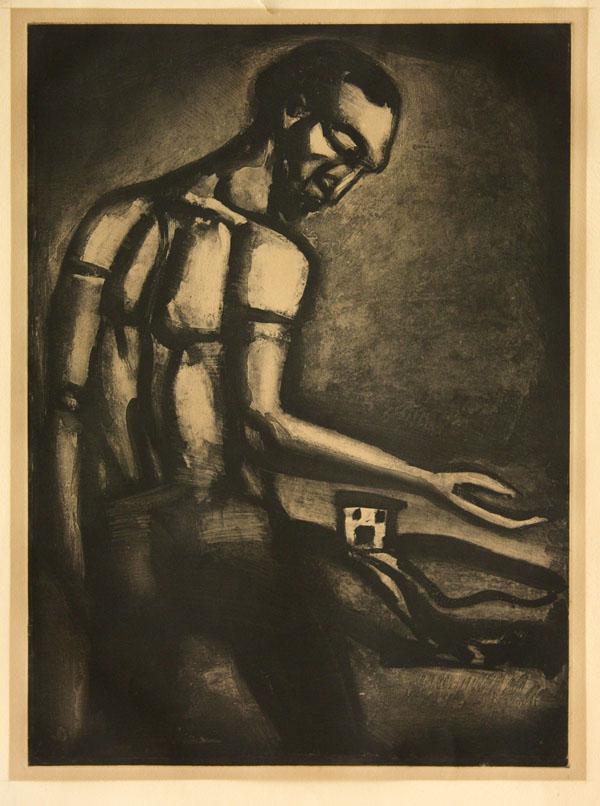 Lithograph, Georges Rouault, Portrait of a Man: Unframed lithograph, Portrait of a Man, 1926, by Georges Rouault (French, 1871-1958), stone signed and dated ''G. Rouault 1926'' lower right, sheet: 23''h x 17''w