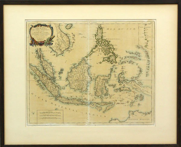 Maps, Homann, Santini, Danubii, Archipel: (lot of 2) Framed handcolored copper engraved map, ''Danubii Fluminus (ab urbe Lentia usq et ultra Bydeyam ...Pars Media in qua Hungaria, Sclavonia, Bosnia, Dalmatia et Servia,'' c.1720, by Johann Bap