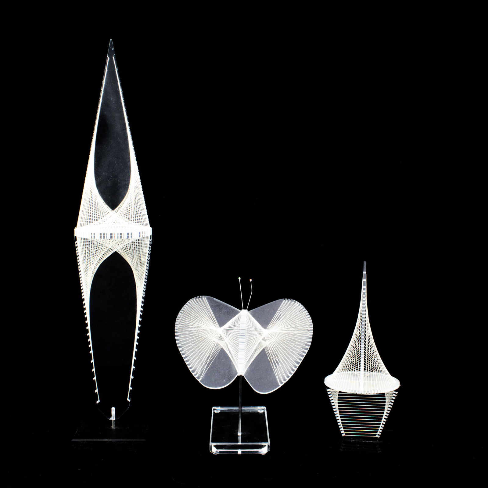 Ronald Fox, lucite and string sculptures, set of 3 (1 of 2)