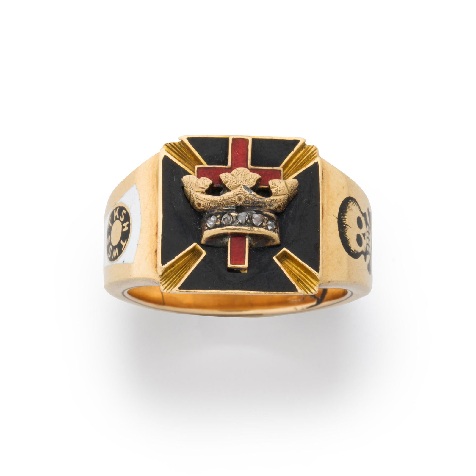 A diamond, enamel and fourteen karat gold ring (1 of 2)