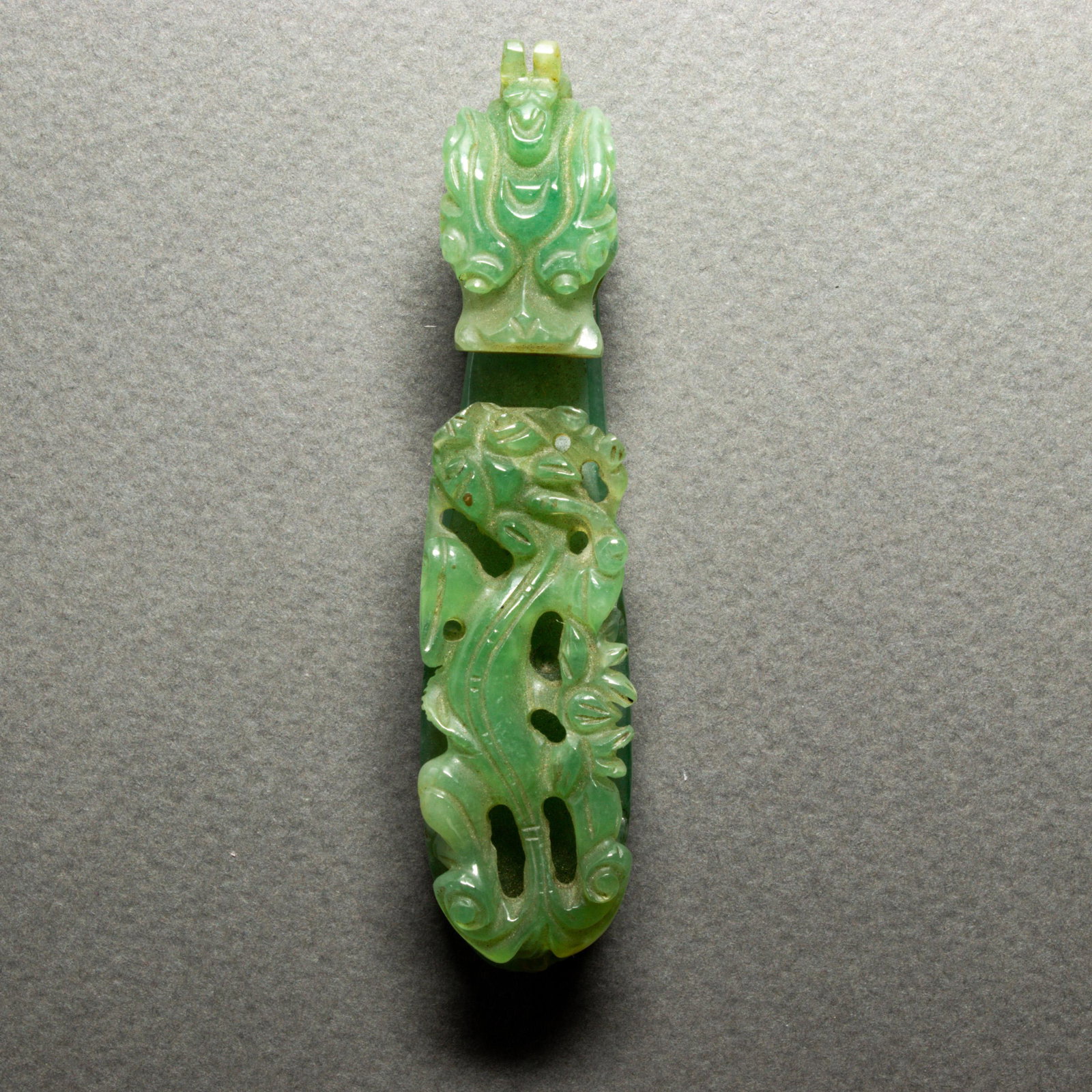 Chinese green jadeite belt hook (1 of 2)
