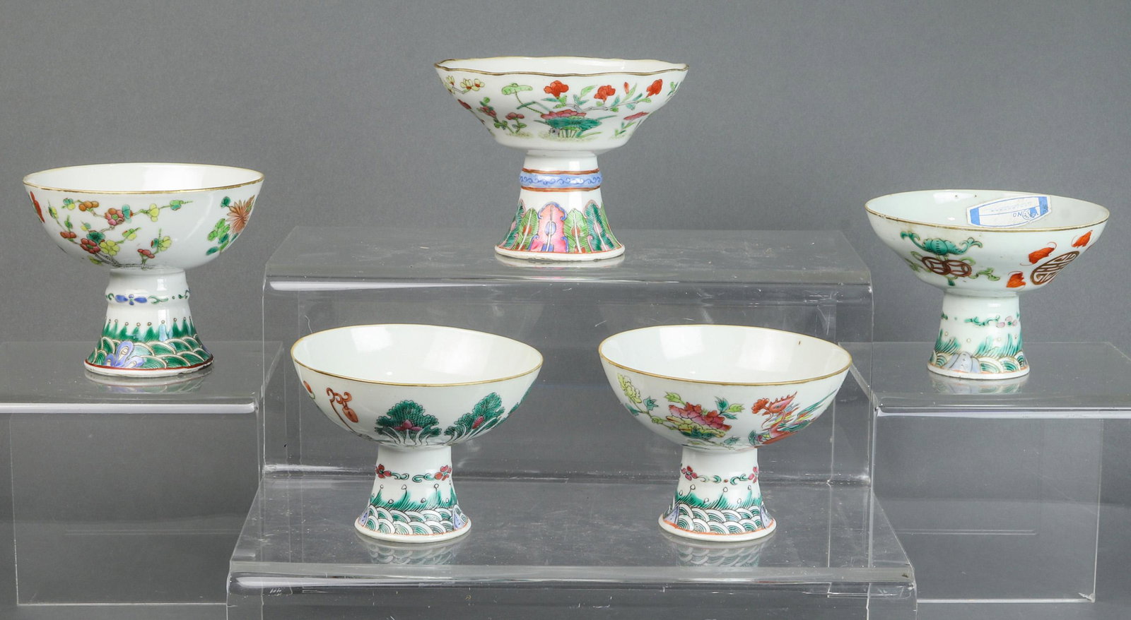 (lot of 5) Chinese famille rose stem bowls (1 of 3)