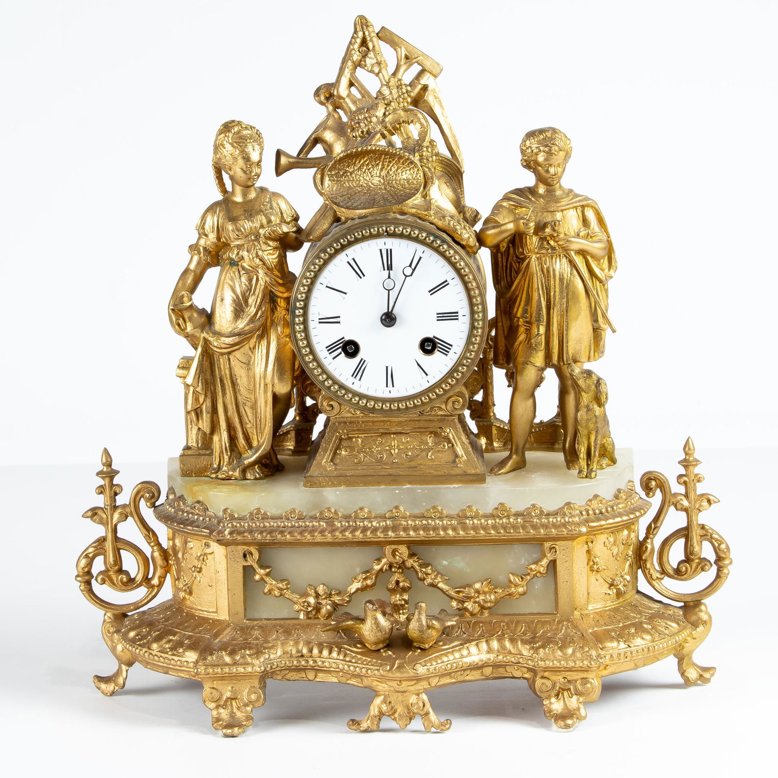 French gilt metal figural and onyx figural mantel clock (1 of 1)