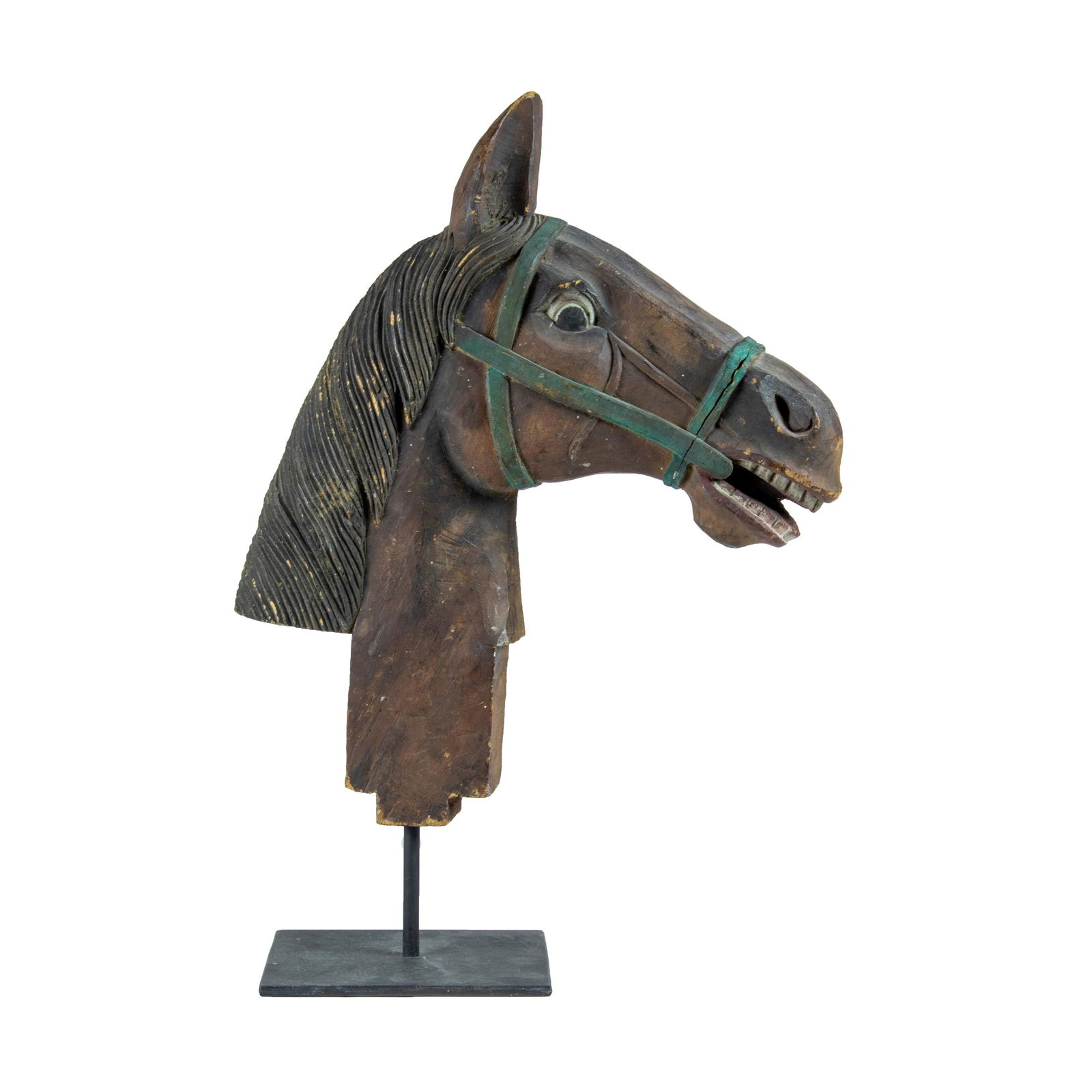 Folk Art polychrome cared wood relief head of a horse (1 of 1)