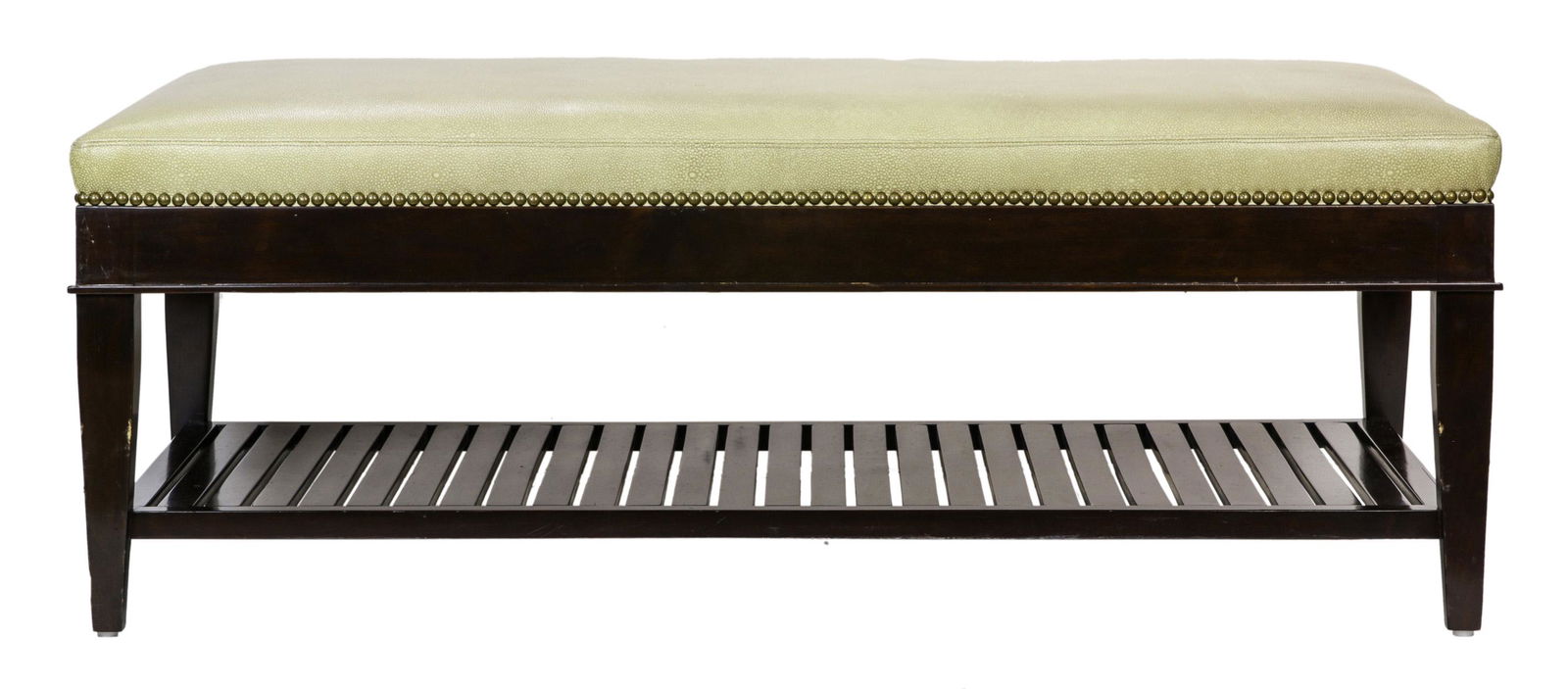 Contemporary rectangular ottoman having brass nail head (1 of 3)