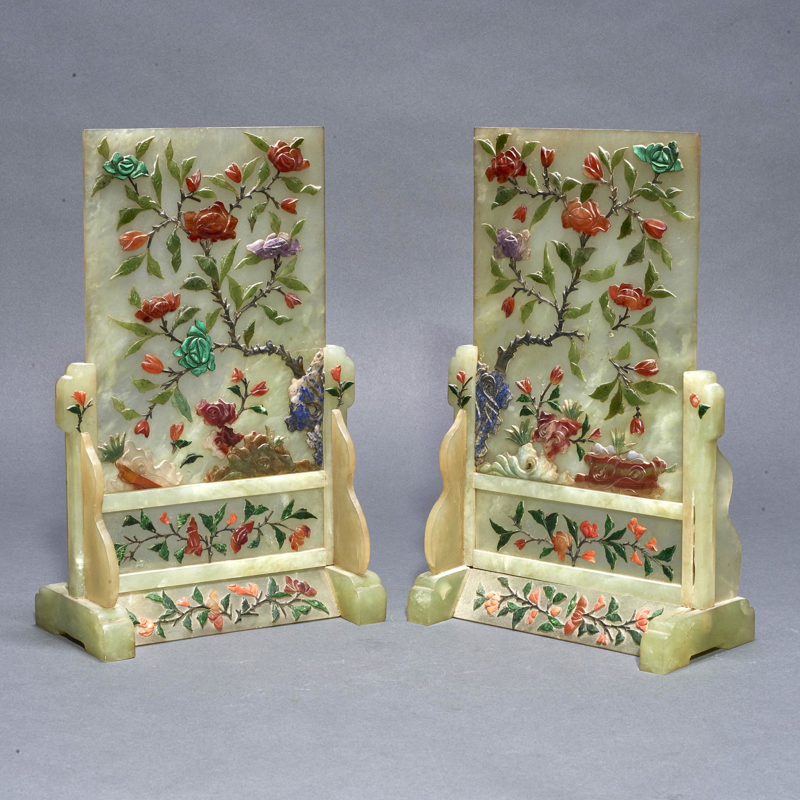 Pair of Chinese hardstone table screens (1 of 1)