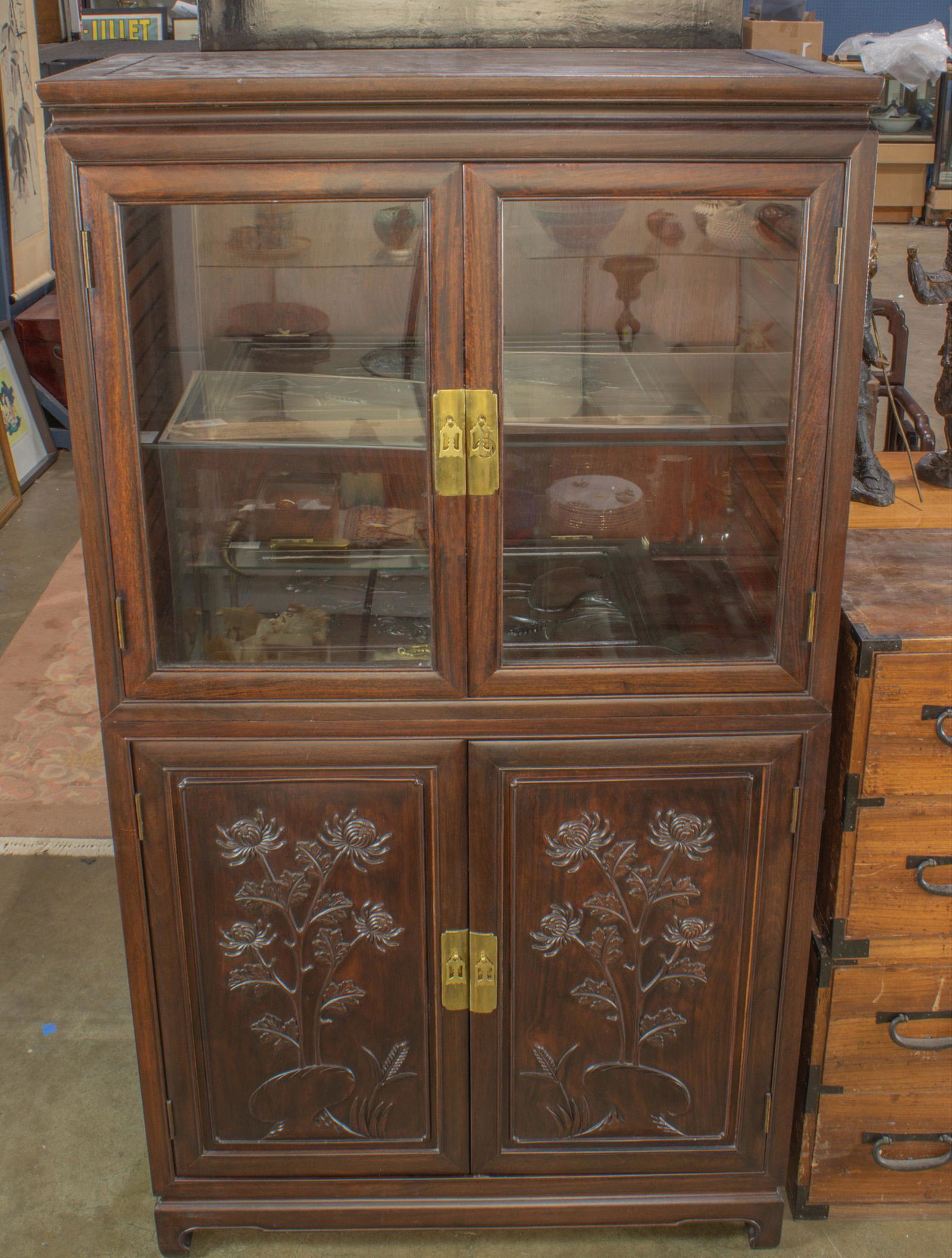 Chinese two-piece hardwood cabinet with extra doors (1 of 2)