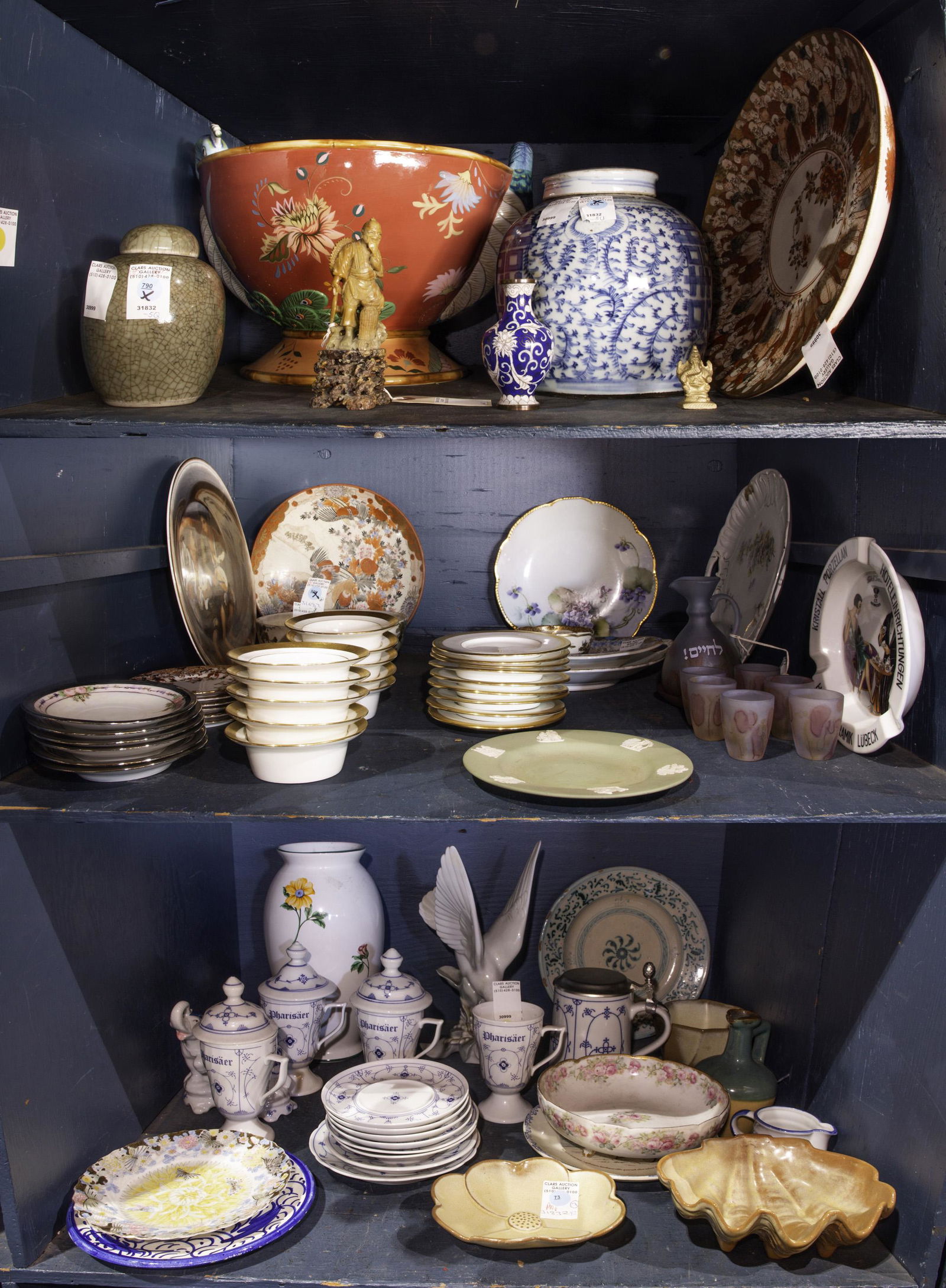 Three shelves of associated porcelain and decoratives (1 of 1)