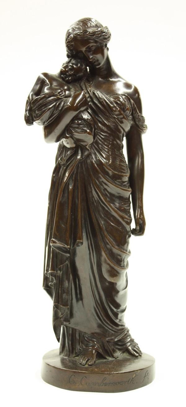 Sculpture, after Charles Cumberworth, Mother and: Bronze sculpture, Mother and Child, after Charles Cumberworth (French, 1811-1852), bears signature ''C. Cumberworth'' lower front base, bears foundry inscription ''E. Quesnel,'' overall: 12.5''h x 4''
