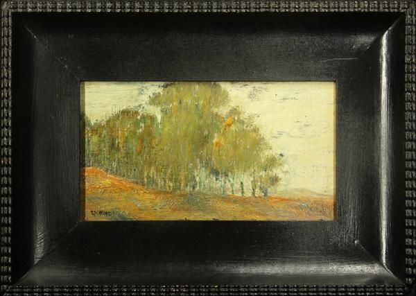 Painting, C N Ward, Tree Grove: Framed oil on board, Study of Tree Grove, California School (19th century), signed ''C.N. Ward'' lower left, sight: 3''h x 5.25''w, overall: 6''h x 8''w