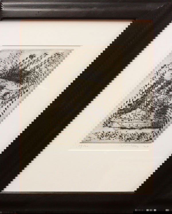 Etching, Peter Voulkos, Untitled: Framed etching, Untitled (2K), by Peter Voulkos (Californian, 1924-2002), signed ''Voulkos'' lower right, edition 19/20, plate: 12''h x 9''w, overall: 26.25''h x 21.2''w