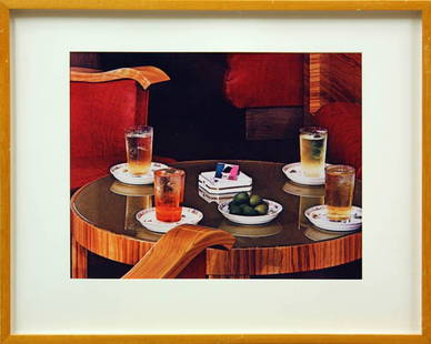 Photograph, Samuel Gottscho, Italian Line Lounge: Framed color photograph, ''Italian Line Lounge,'' 1939, unsigned, by Samuel Gottscho (American, 1875-1971), numbered 46/250, labels affixed verso, sight: 10.875''h x 13.875''w, overall: 16.5''h x 20.5