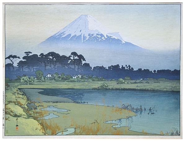 Japanese Oversize Modern Print, Hiroshi Yoshida: Japanese oversize modern woodblock print, by Hiroshi Yoshida (1876-1950), from the Ten Views of Fuji series, entitled Asahi (Sunrise) (=First Light of the Sun), Ogura/Abe #48, left margin with date Ta