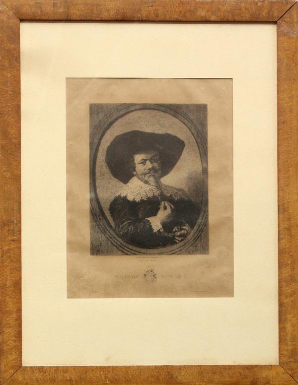 print, after Rembrandt,: Framed print after Rembrandt, Self Portrait, overall: 17.5''h x 13.5''w