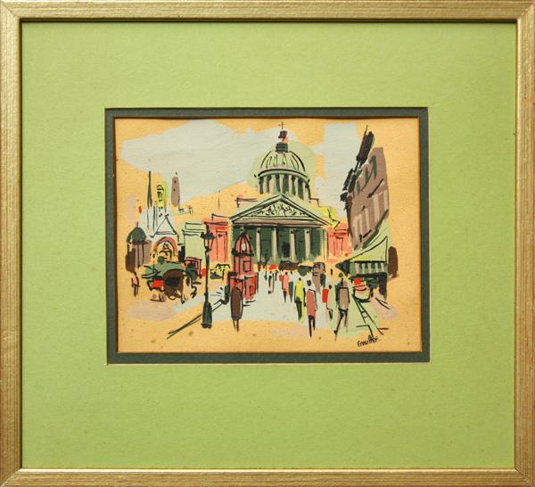 Tempera, Gough, Madeleine, Paris: Framed tempera on paper, ''The Madeleine, Paris,'' signed ''Gough'' lower right, sight: 6.625''h x 7.25''w, overall: 11.5''h x 13''w