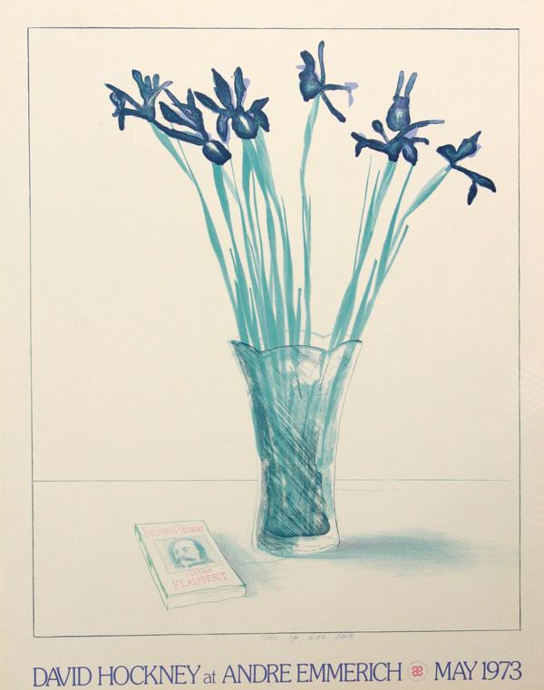Poster, David Hockney: Framed poster, ''David Hockney at Andre Emmerich, May 1973,'', overall: 32.25''h x 25.25''w