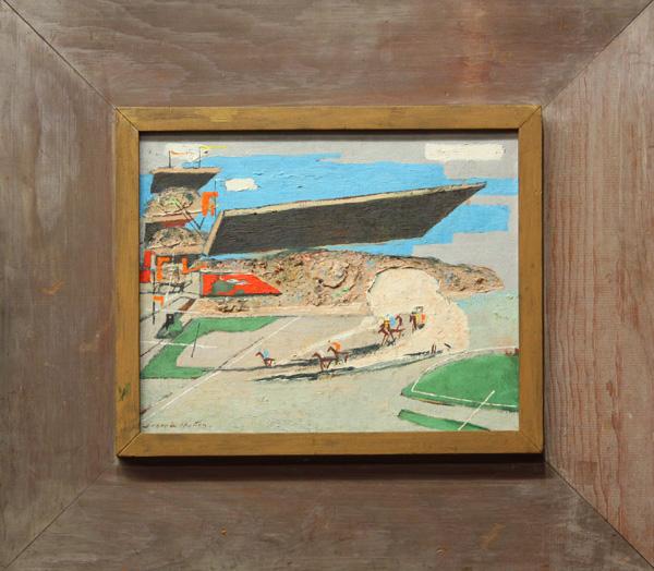 Painting, Jean de Botton, Longchamps Racetrack: Framed oil on canvas, Horses Racing at Longchamps, by Jean de Botton (French, 1895-1978), signed ''Jean de Botton'' lower left, overall: 24.625''h x 27.875''w