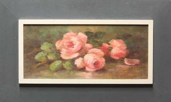 Painting, Amam, Flowers: Framed oil on canvas, Flowers, Continental School, 20th century, signed indistinctly ''AMAM'' lower right, overall: 8''h x 18''w
