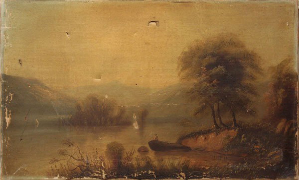 Painting, Continental Landscape: Unframed oil on canvas, Landscape, unsigned, Continental School, 19th century, overall: 22''h x 36''w