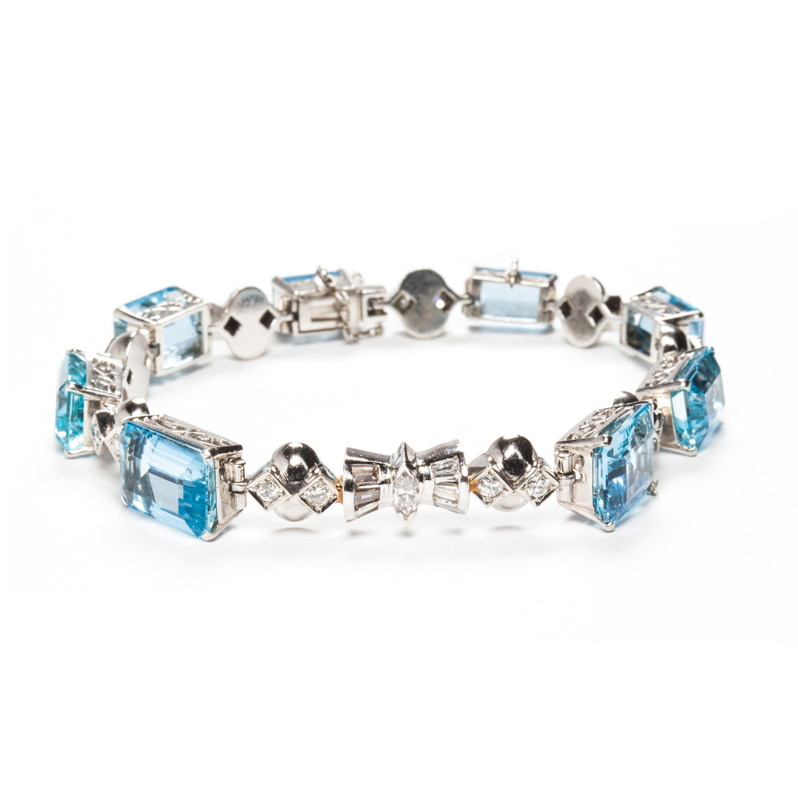 A Retro aquamarine, diamond and platinum bracelet (1 of 2)
