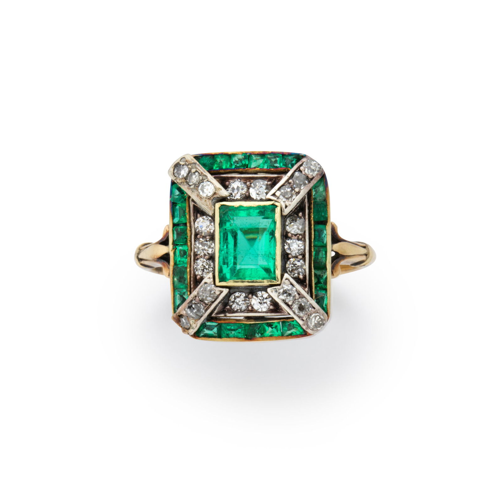 An Art Deco emerald, diamond and fourteen karat gold (1 of 2)