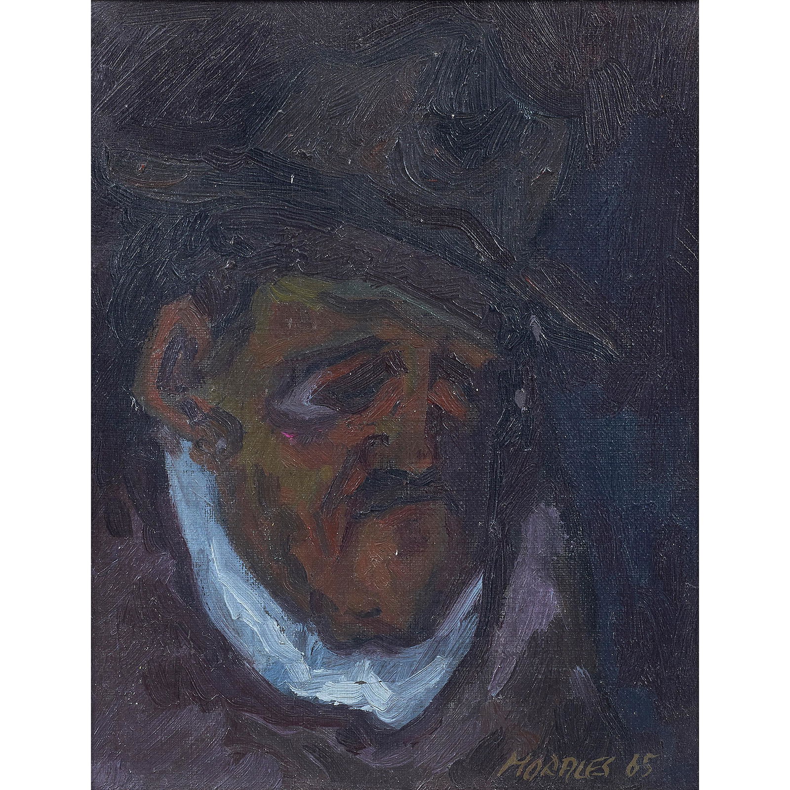 Painting, Armando Morales: Armando Morales (American/Nicaraguan, 1927-2011), "Self Portrait," 1965, oil on canvas, signed and dated lower right, titled verso, canvas: 10"h x 8"w, overall (with frame): 12.25"h x 10.25"