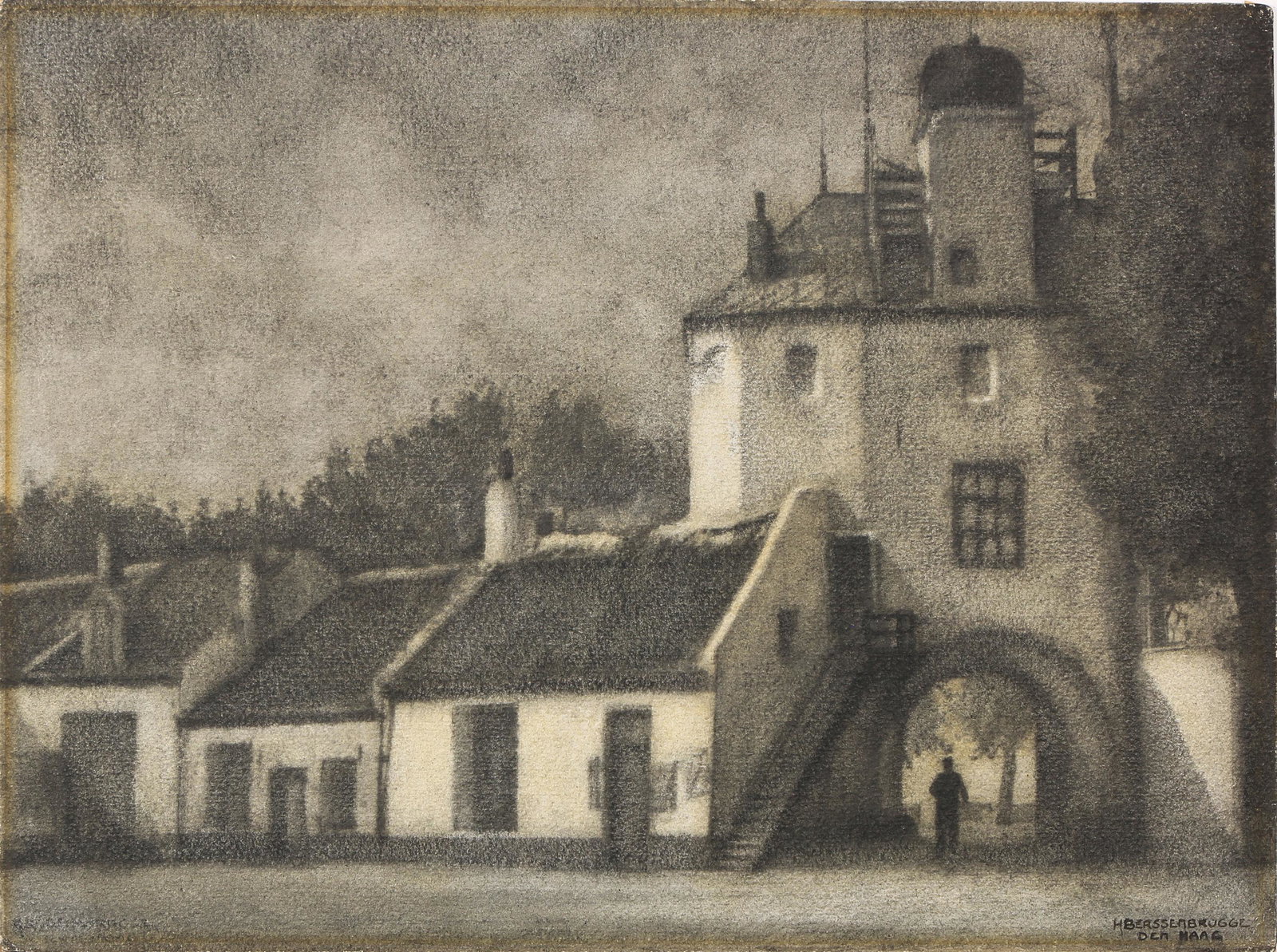Photograph, Henri Berssenbrugge: Henri Berssenbrugge (Dutch, 1883-1959), "Visch Poort," gum print, signed lower right, signed and titled verso, Invitational photography exhibition label affixed verso (Johannesberg, 1937), sheet (unfr