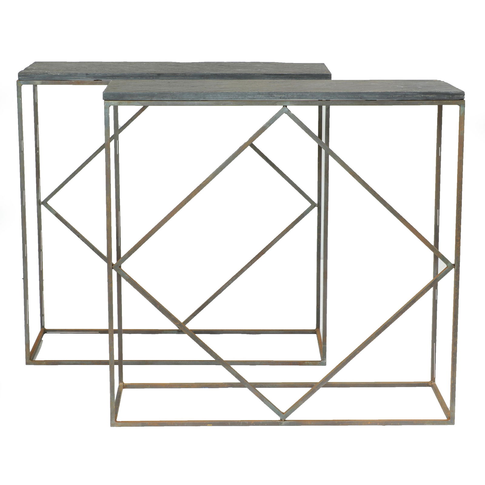 A pair of Modernist wrought metal and slate console (1 of 2)