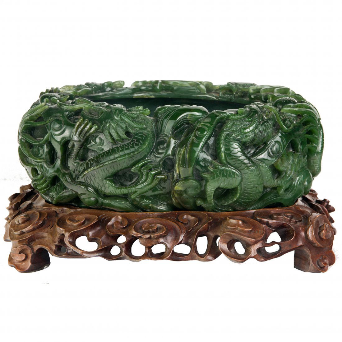 Chinese spinach jade 'dragon' bowl (1 of 4)