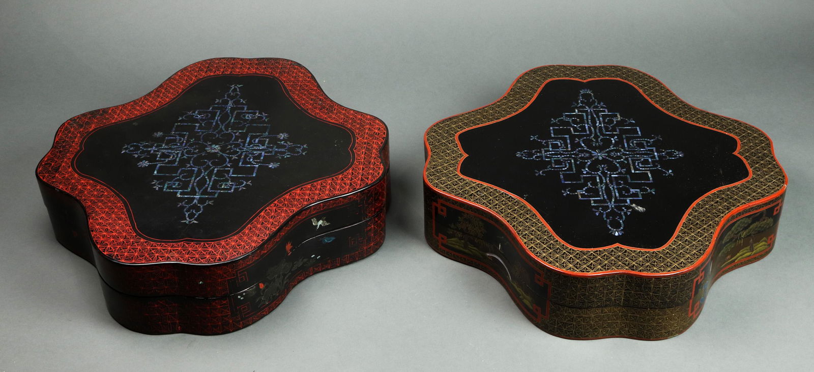 (lot of 2) Chinese lacquered boxes with mother-of-pearl (1 of 7)