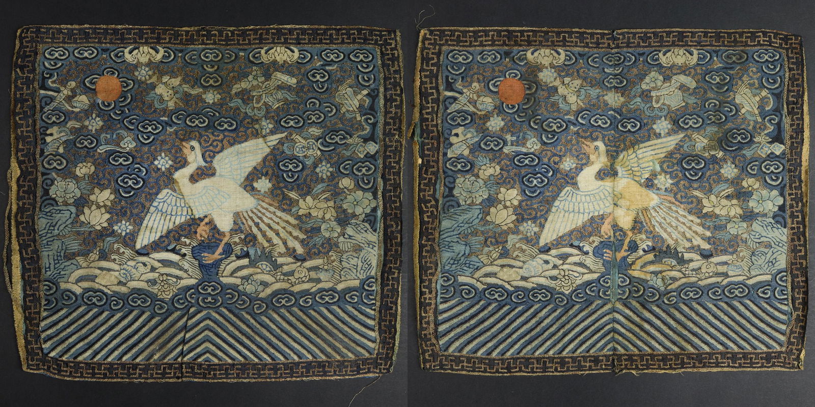 Pair of Chinese kesi-woven rank badges (1 of 2)