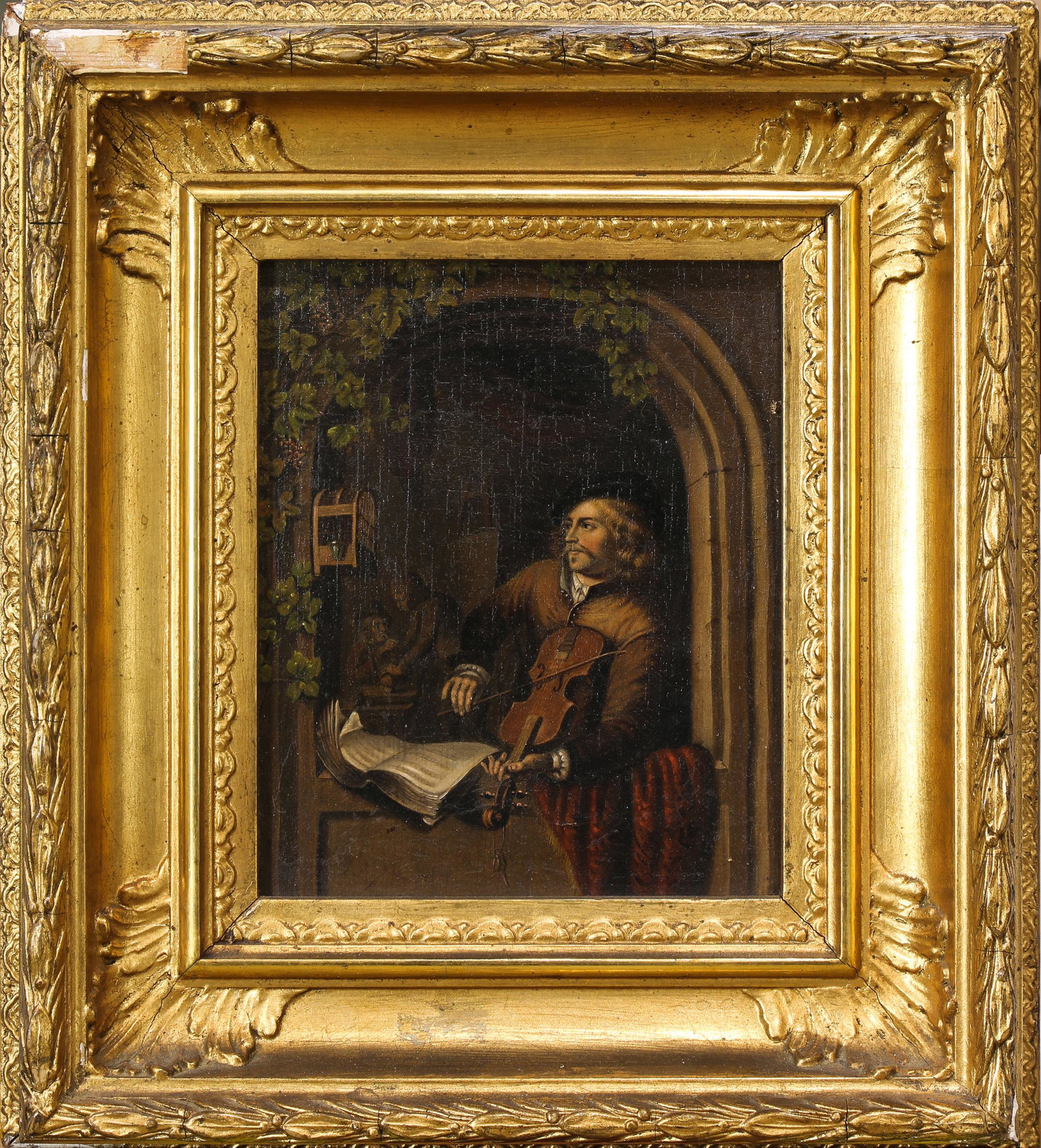 Painting, Dutch School (19th century): Dutch School (19th century), Violinist, oil on canvas, unsigned, canvas: 8"h x 6"w, overall (with frame): 13.5"h x 12.5"w