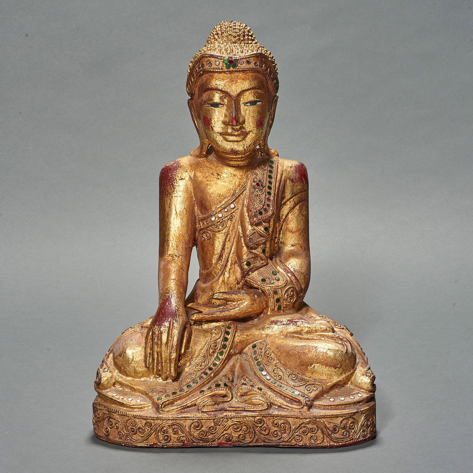 Burmese gilt-lacquered Buddha: Burmese gilt-lacquered Buddha, 14"h.