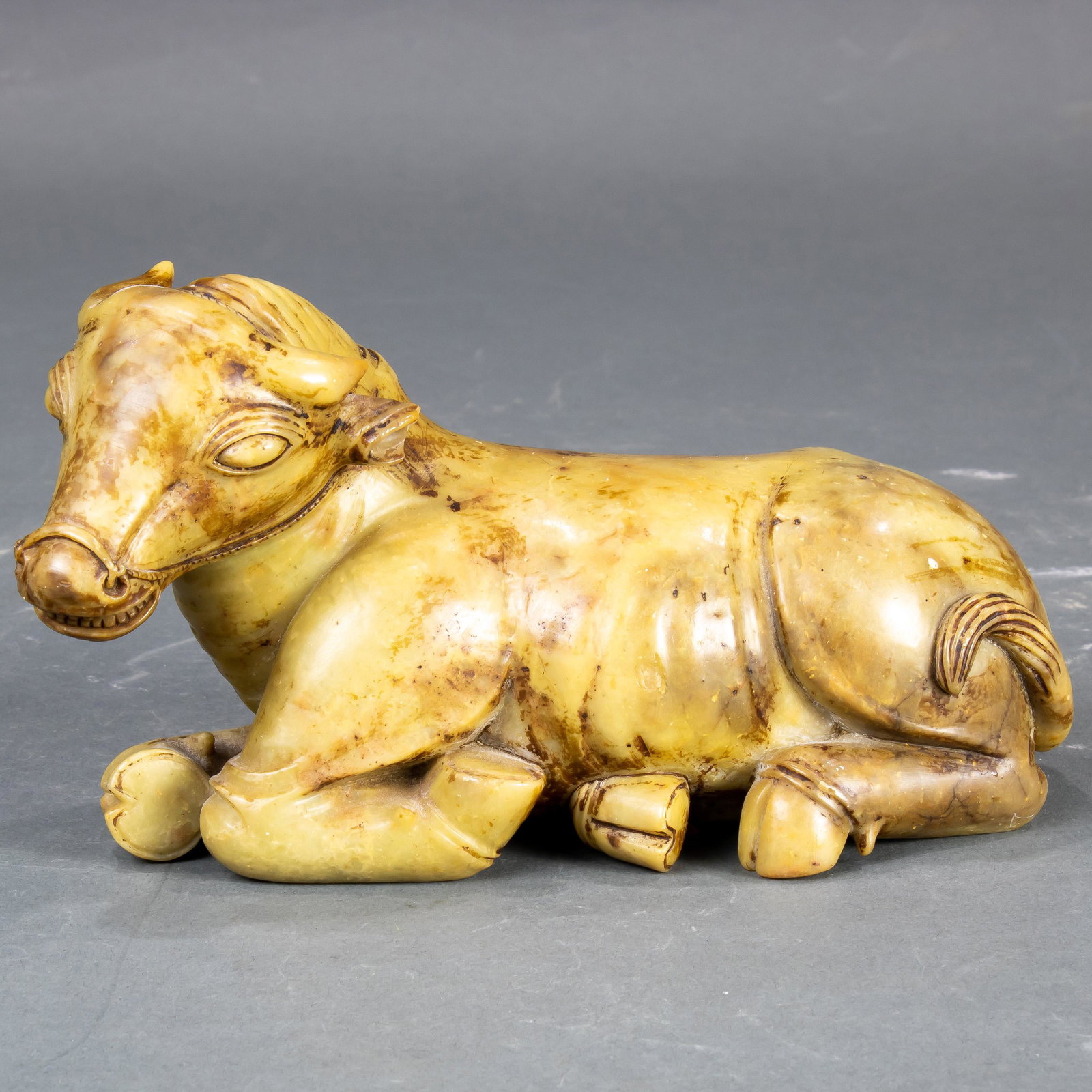 Chinese soapstone carving of a buffalo: Chinese soapstone carving of a buffalo, 8"w.